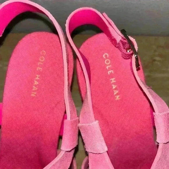 NEW Cole Haan CRYSTAL WEDGE Pink Fuschia Suede Sandals - Picture 5 of 11